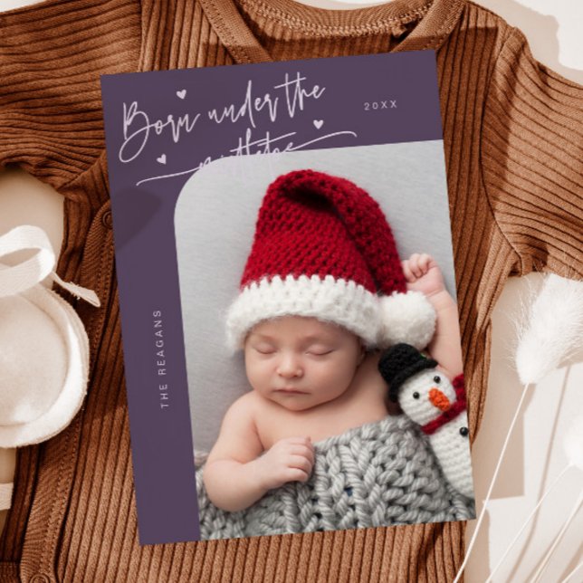 Born Under Mistletoe Purple Birth Announcement (Creator Uploaded)