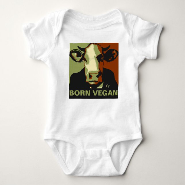 Born Vegan Camo Pop Art Cow Baby Jumper Bodysuit (Front)