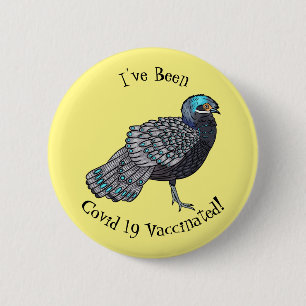 Bornean peacock-pheasant bird cartoon illustration 6 cm round badge