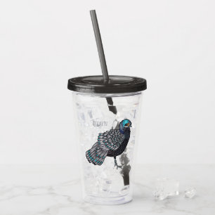Bornean peacock-pheasant bird cartoon illustration acrylic tumbler