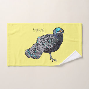 Bornean peacock-pheasant bird cartoon illustration bath towel set