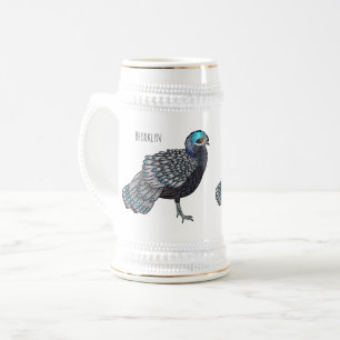 Bornean peacock-pheasant bird cartoon illustration beer stein