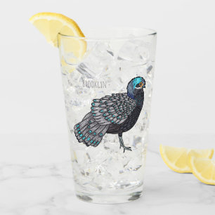 Bornean peacock-pheasant bird cartoon illustration glass