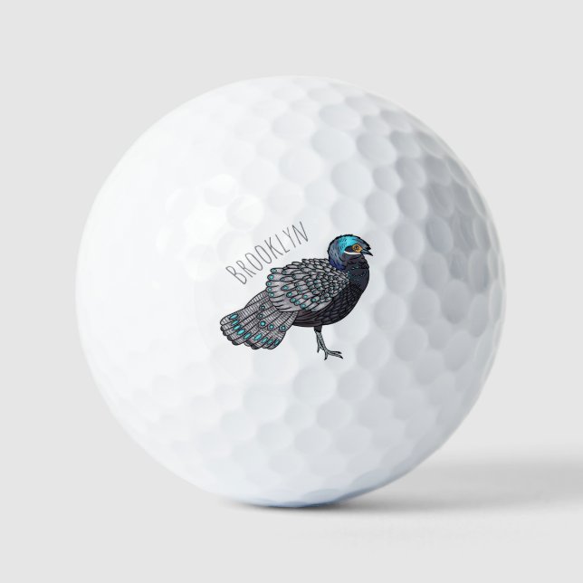Bornean peacock-pheasant bird cartoon illustration golf balls (Front)