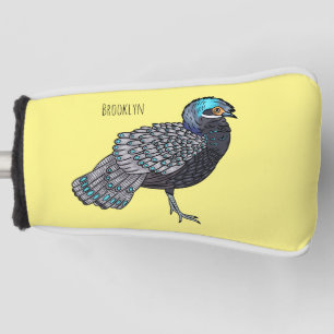 Bornean peacock-pheasant bird cartoon illustration golf head cover