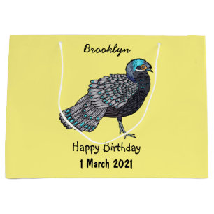 Bornean peacock-pheasant bird cartoon illustration large gift bag