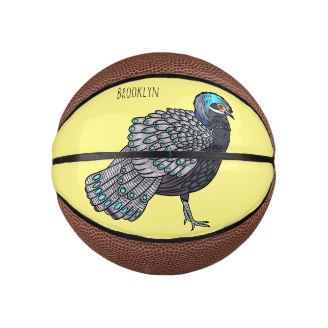 Bornean peacock-pheasant bird cartoon illustration mini basketball (Front)