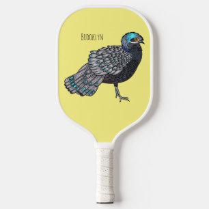 Bornean peacock-pheasant bird cartoon illustration pickleball paddle