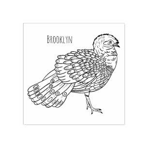 Bornean peacock-pheasant bird cartoon illustration rubber stamp