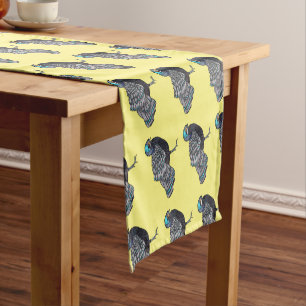 Bornean peacock-pheasant bird cartoon illustration short table runner