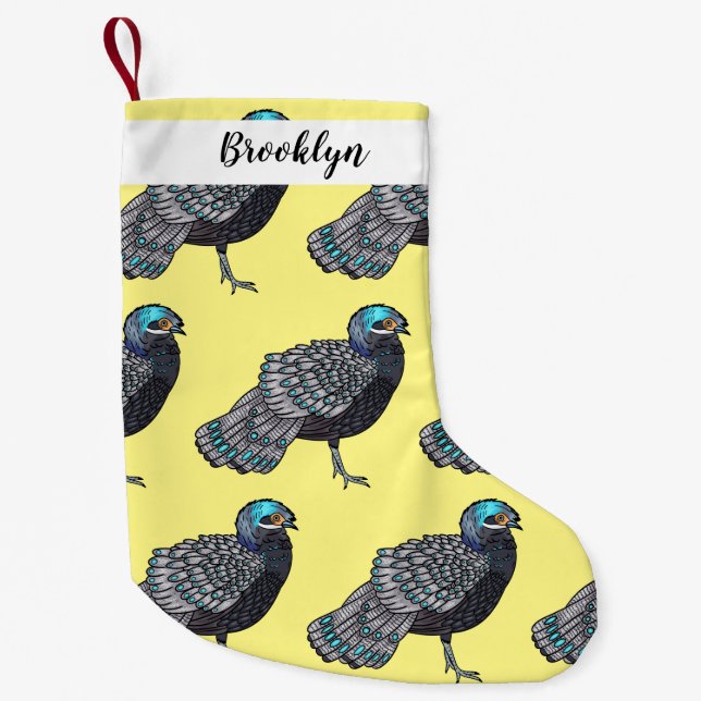 Bornean peacock-pheasant bird cartoon illustration small christmas stocking (Front)