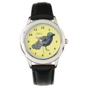 Bornean peacock-pheasant bird cartoon illustration watch