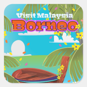 Borneo Island holiday travel poster. Square Sticker