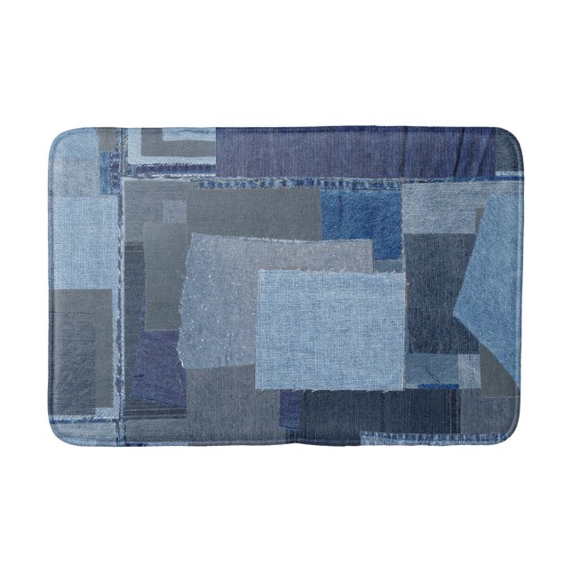 Boro Boro Blue Jean Patchwork Denim Shibori Bath Mat (Front)