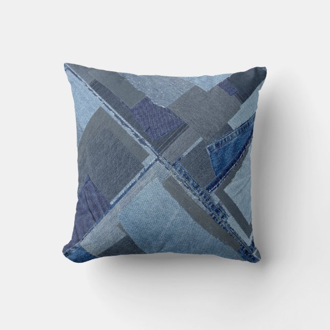 Boro Boro Blue Jean Patchwork Denim Shibori Cushion (Front)