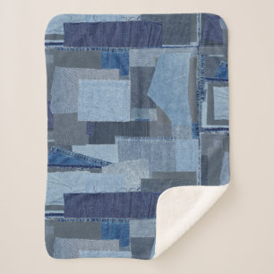 Boro Boro Blue Jean Patchwork Denim Shibori Sherpa Blanket