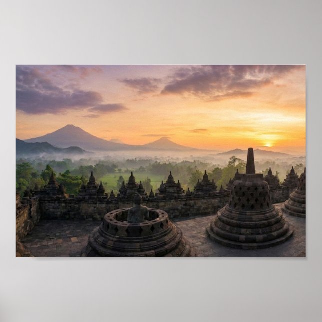 Borobudur Temple Java Indonesia Sunrise Wall Art (Front)
