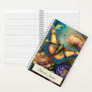 Boroque flowers and butterfly personalised notebook