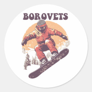 Borovets Bulgaria Retro Snowboard  Classic Round Sticker