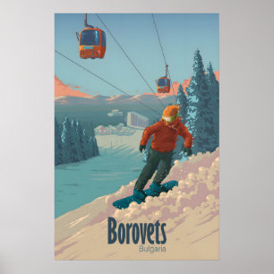 Borovets Bulgaria Snowboarding Travel Poster