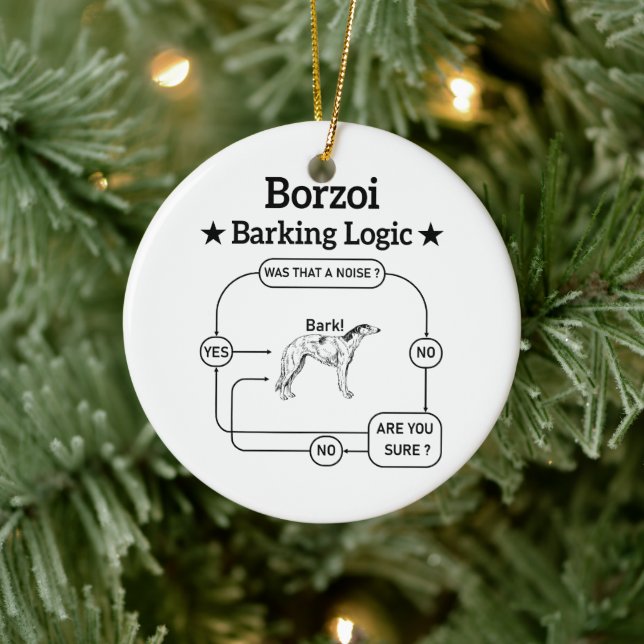 Borzoi Barking Logic Funny Dog Owner Sarcastic Ceramic Tree Decoration (Tree)