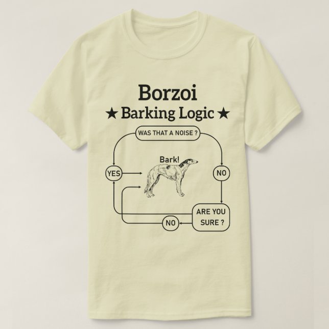 Borzoi Barking Logic Funny Dog Owner Sarcastic T-Shirt (Design Front)