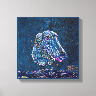 Borzoi Blue Starry Night Painting Style Canvas Print