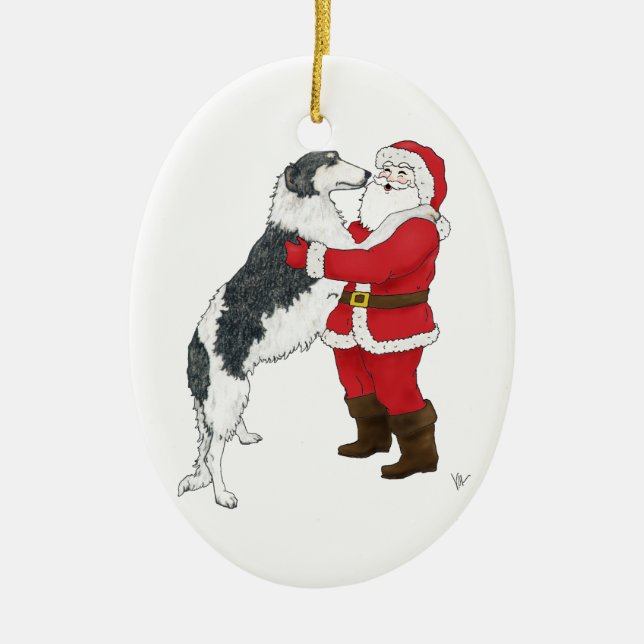 Borzoi Christmas Greeting Ceramic Tree Decoration (Front)