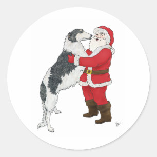 Borzoi Christmas Greeting Classic Round Sticker