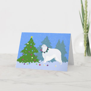 Borzoi Decorating Christmas Tree in the Forest Holiday Card