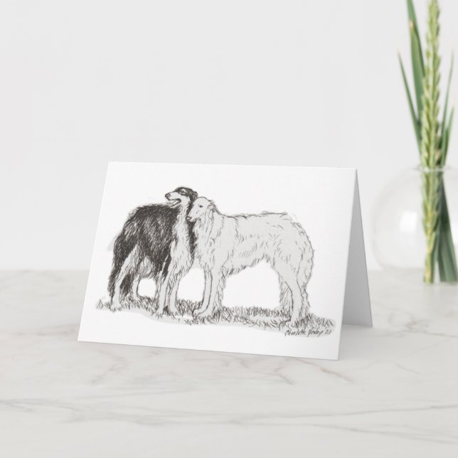 Borzoi Dog Art Ink Drawing Greeting Card (Front)