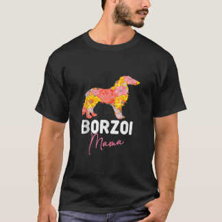 Borzoi Dog Mum Owner Fur Parent Breeder Flower Mot T-Shirt