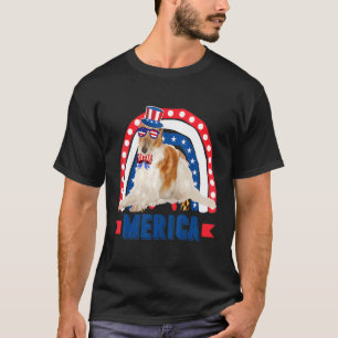 Borzoi Dog Rainbow Leopard Merica Flag 4th Of Jul T-Shirt