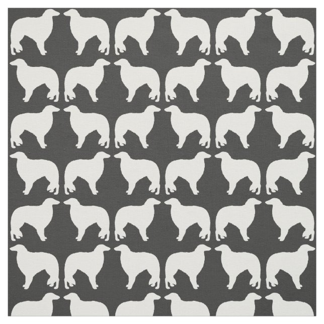 Borzoi Dog Silhouettes Grey and White Patterned Fabric (Swatch)