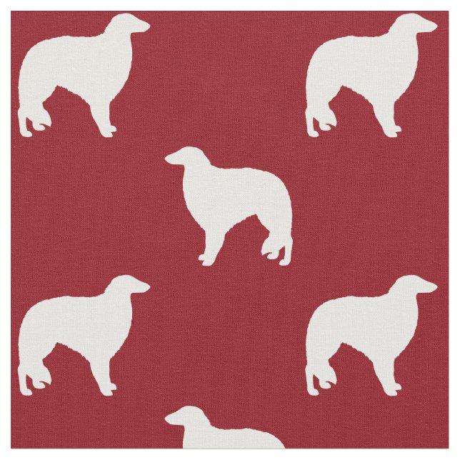 Borzoi Dog Silhouettes Red and White Patterned Fabric (Close Up)