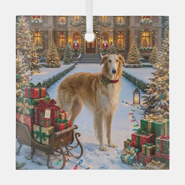 Borzoi Holiday  Glass Tree Decoration (Front)