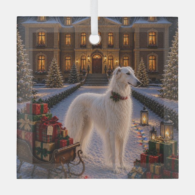Borzoi Holiday  Glass Tree Decoration (Front)