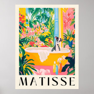 Borzoi In Bathtub Art Matisse Style Dog Funny Bath Poster