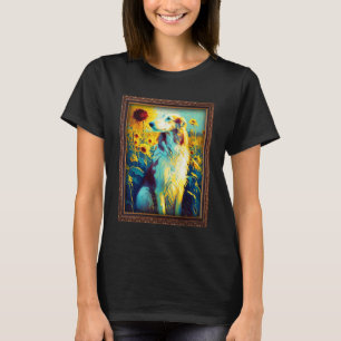 Borzoi Painting Sunflower Flower Mum Women Floral  T-Shirt