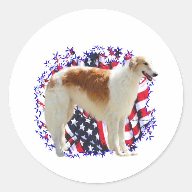 Borzoi Patriot Classic Round Sticker (Front)