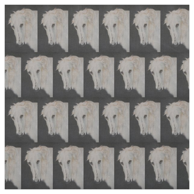 Borzoi Russian Wolfhound Dog Art Portrait Fabric (Swatch)