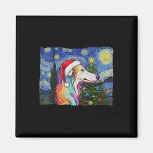 Borzoi Santa Hat Christmas Starry Night Dog Art Pa Magnet