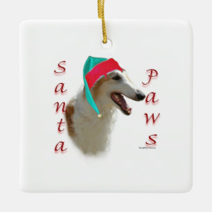 Borzoi Santa Paws Ceramic Ornament