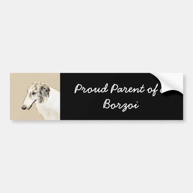 Borzoi (Silver Brindle) Painting Original Dog Art Bumper Sticker (Front)