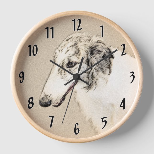 Borzoi (Silver Brindle) Painting Original Dog Art Clock (Front)