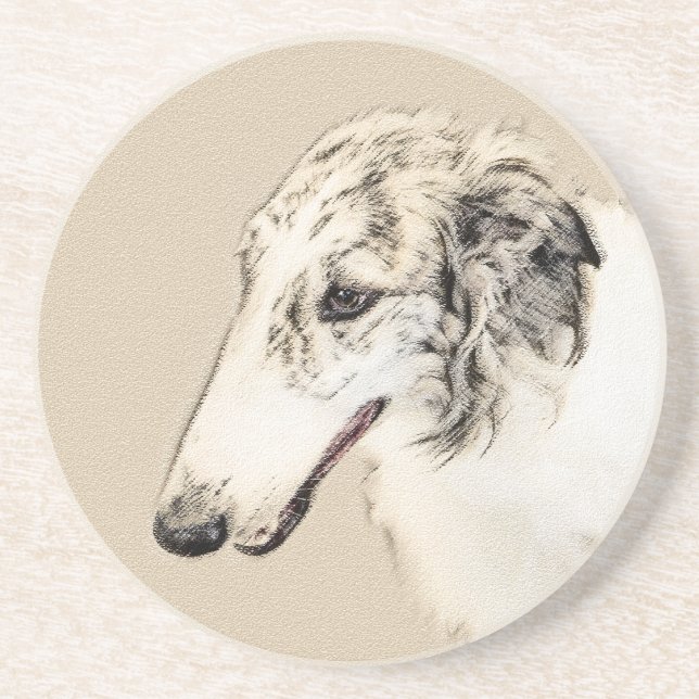 Borzoi (Silver Brindle) Painting Original Dog Art Coaster (Front)