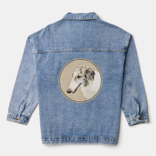 Borzoi (Silver Brindle) Painting Original Dog Art Denim Jacket