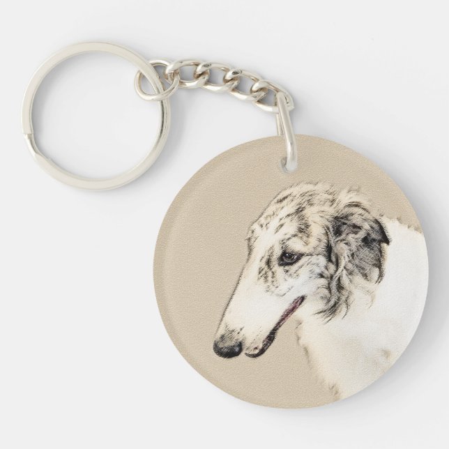 Borzoi (Silver Brindle) Painting Original Dog Art Key Ring (Front)