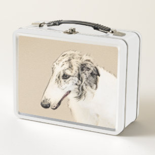 Borzoi (Silver Brindle) Painting Original Dog Art Metal Lunch Box