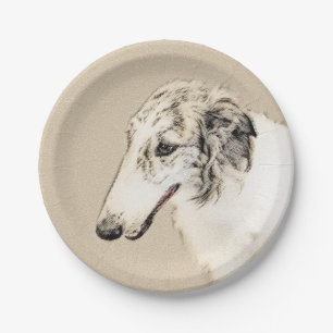 Borzoi (Silver Brindle) Painting Original Dog Art Paper Plate